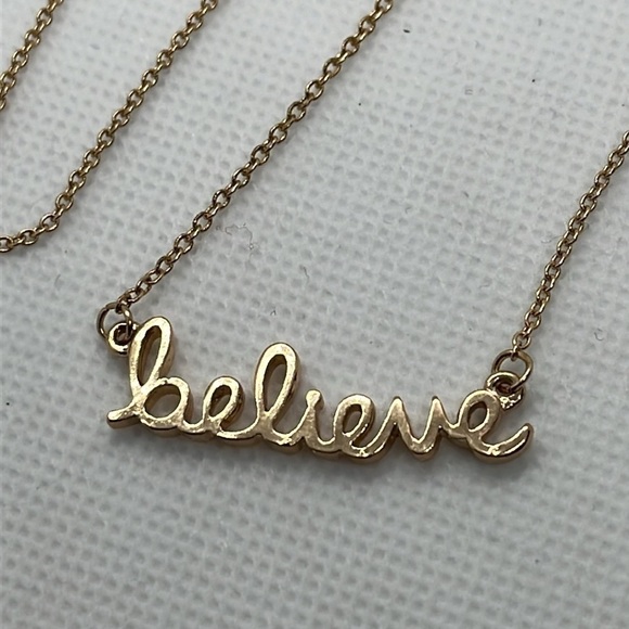 Believe Gold Tone Spell Out Necklace - Picture 2 of 6